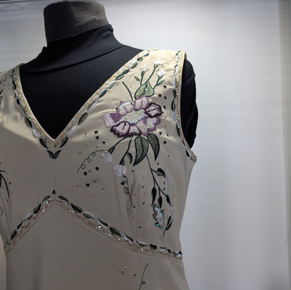 Vintage Spenser Jeremy Tan Embroidered Floral Special Occasions, Size M - Picture 9 of 14